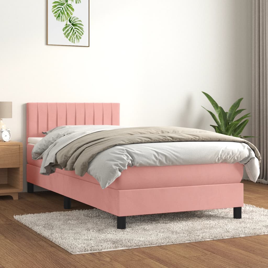 Box spring krevet s madracem ružičasti 90x190 cm baršunasti