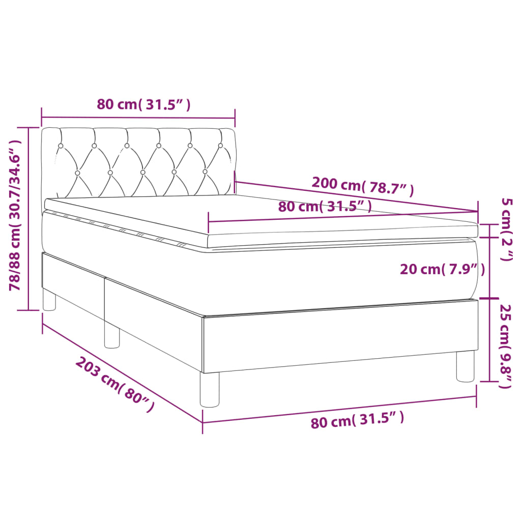 Box spring krevet s madracem svjetlosivi 80 x 200 cm baršunasti