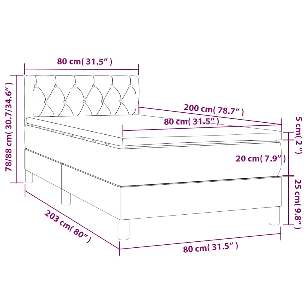 Box spring krevet s madracem tamnoplavi 80 x 200 cm baršunasti