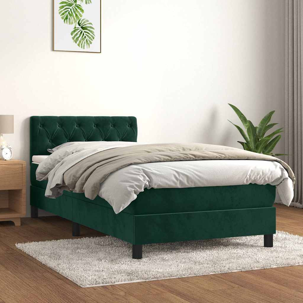 Box spring krevet s madracem tamnozeleni 90x190 cm baršunasti