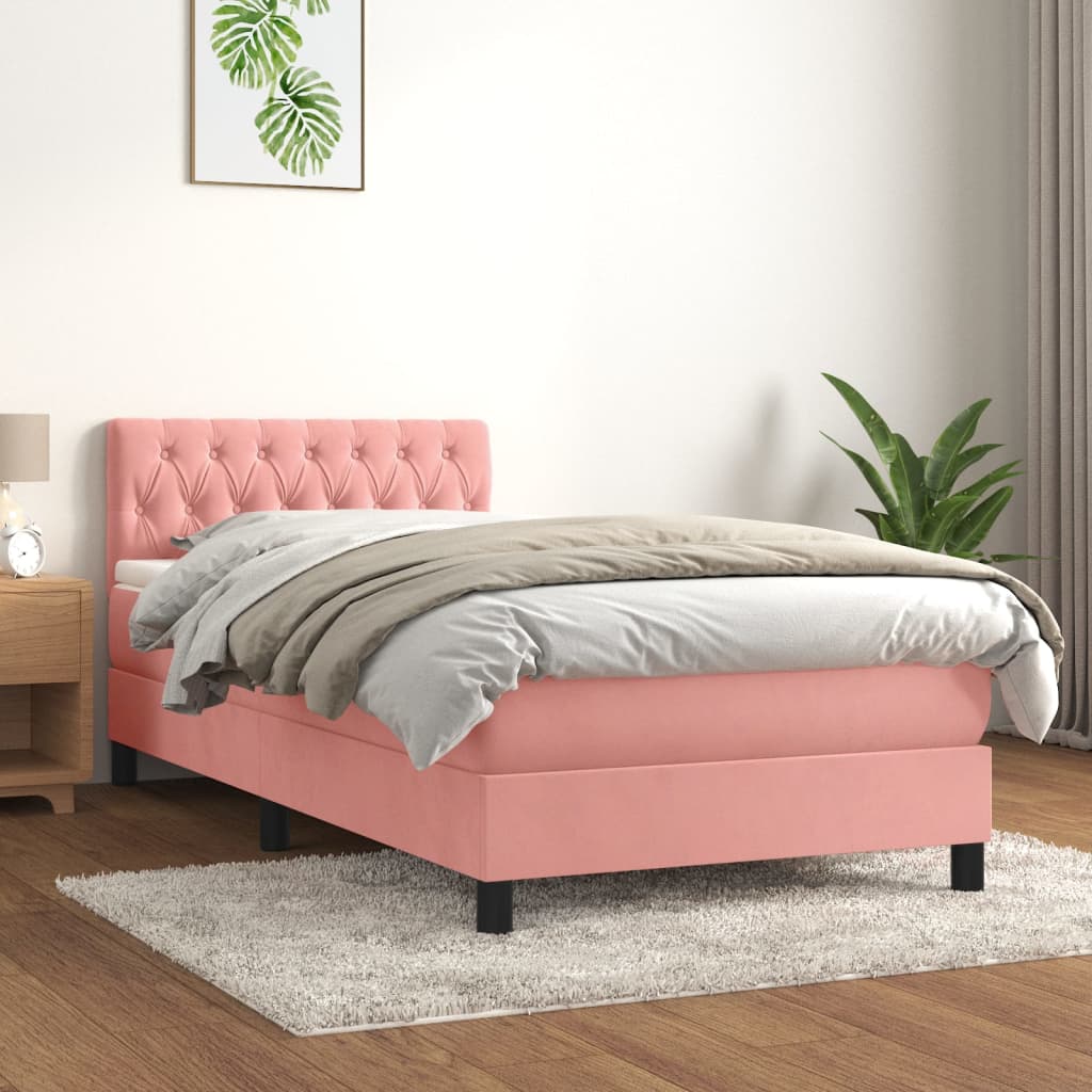 Box spring krevet s madracem ružičasti 90x190 cm baršunasti