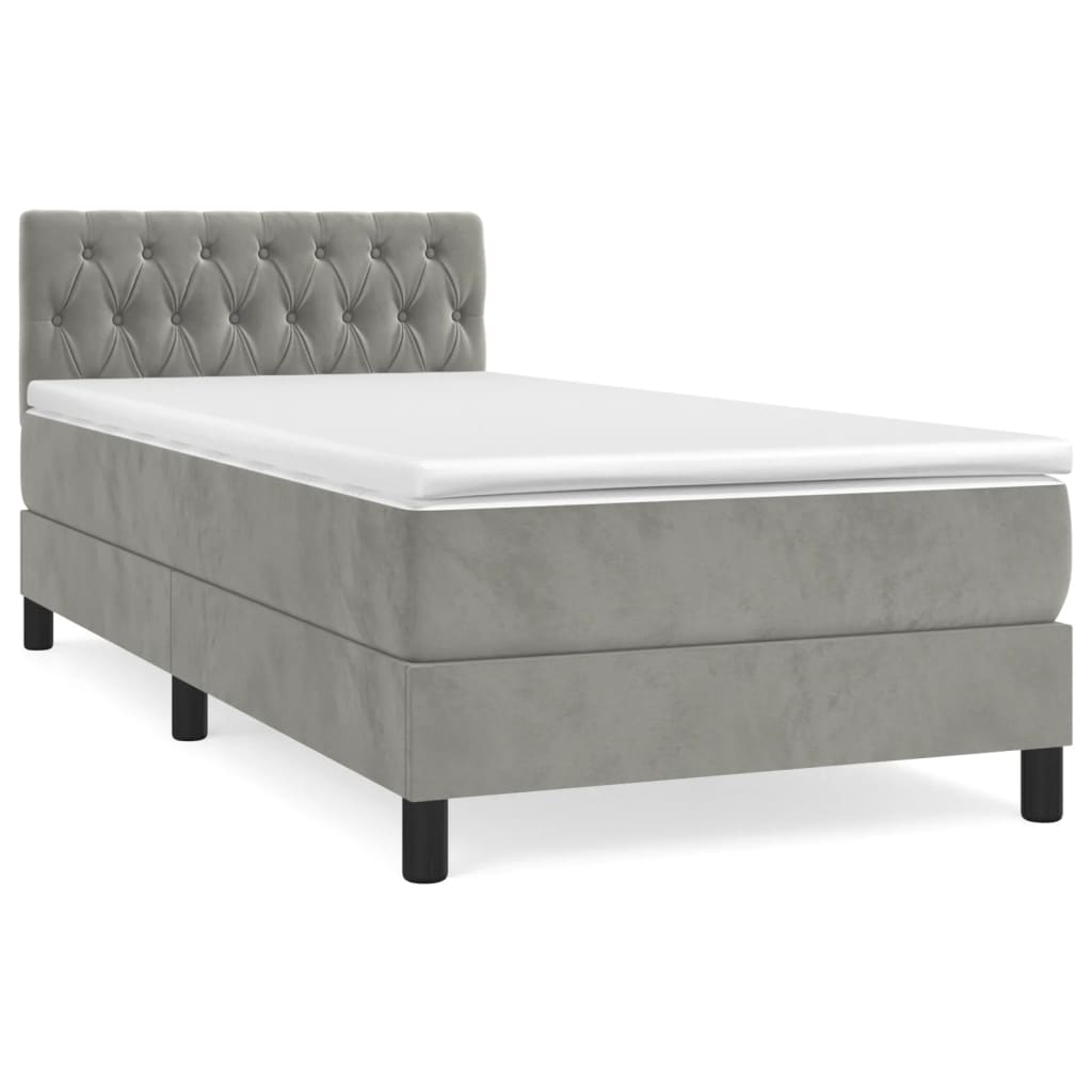 Box spring krevet s madracem svjetlosivi 100x200 cm baršunasti