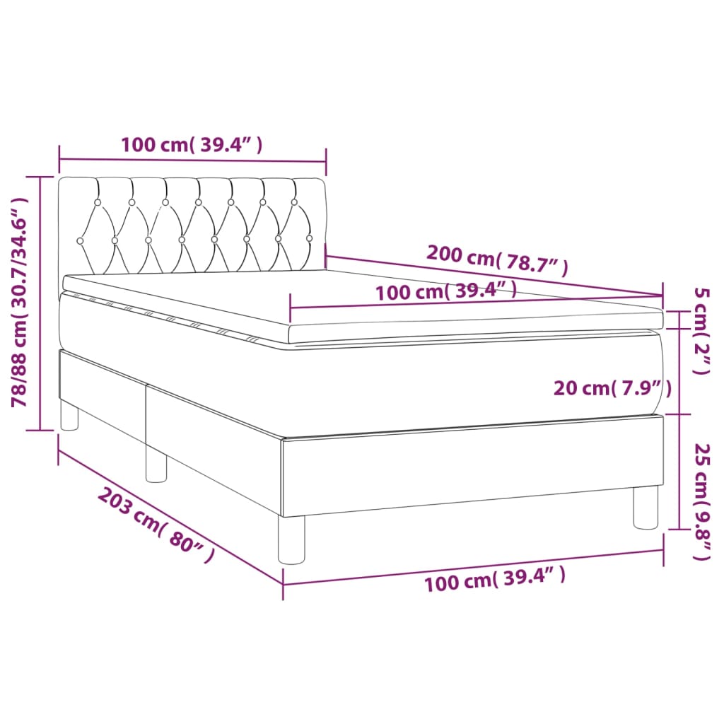 Box spring krevet s madracem svjetlosivi 100x200 cm baršunasti
