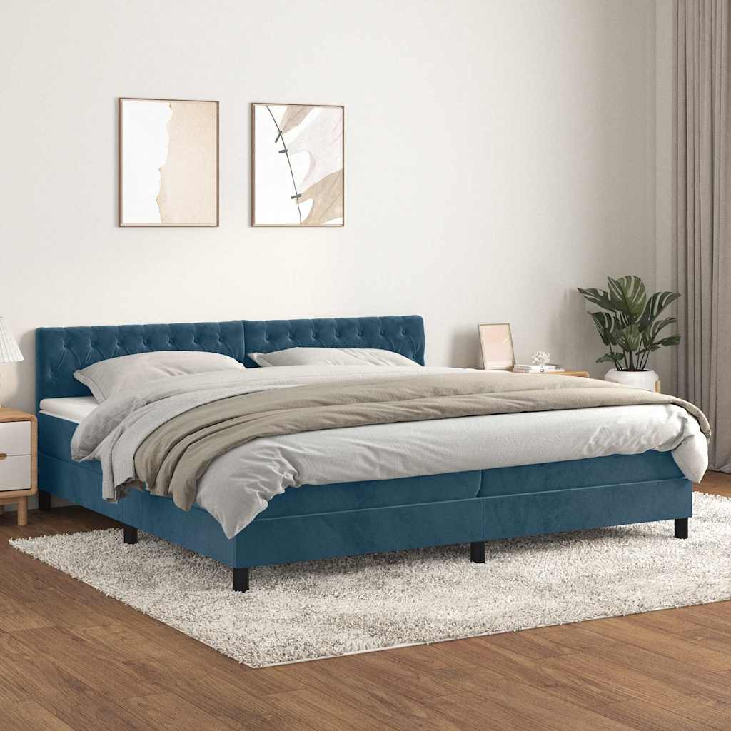 Krevet s oprugama i madracem tamnoplavi 200x200 cm baršunasti