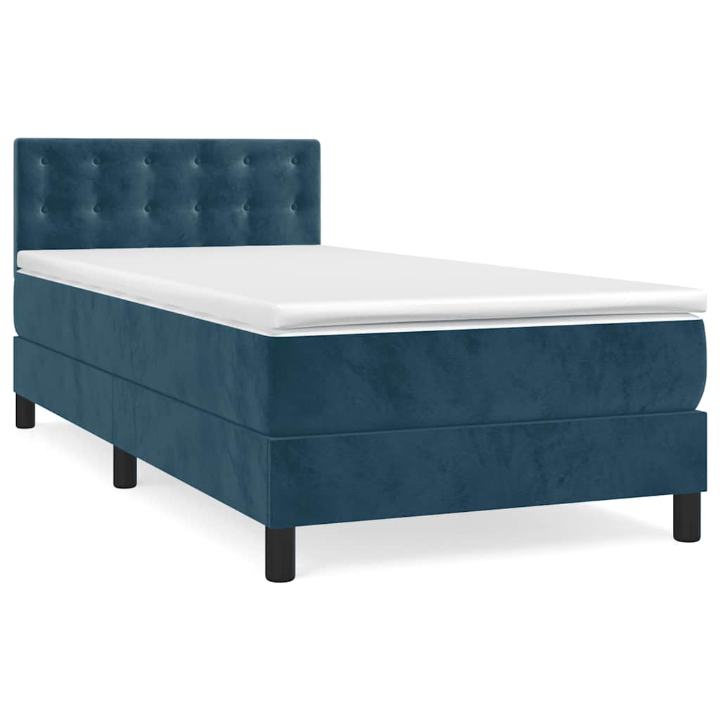 Box spring krevet s madracem tamnoplavi 90x190 cm baršunasti