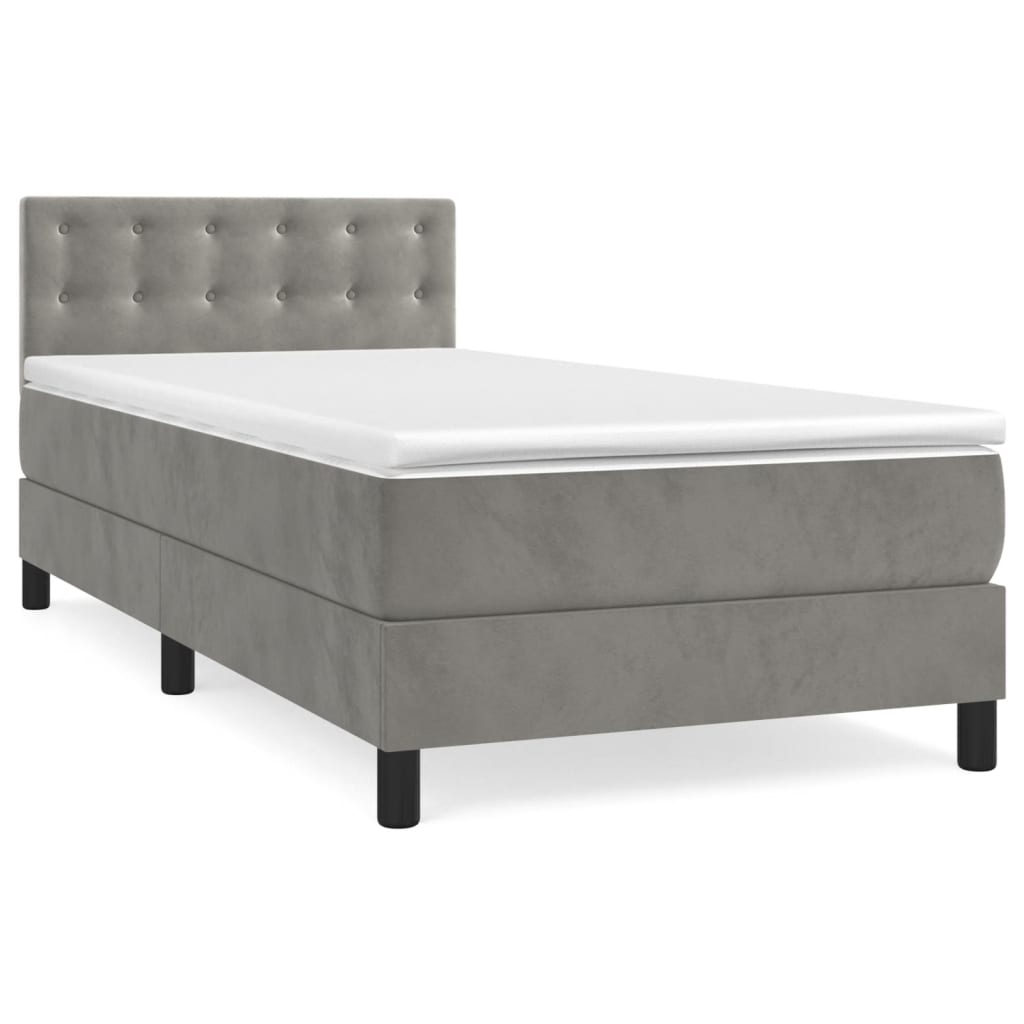 Box spring krevet s madracem svjetlosivi 90x190 cm baršunasti
