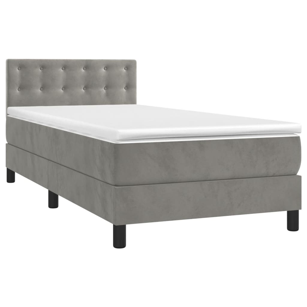 Box spring krevet s madracem svjetlosivi 90x190 cm baršunasti