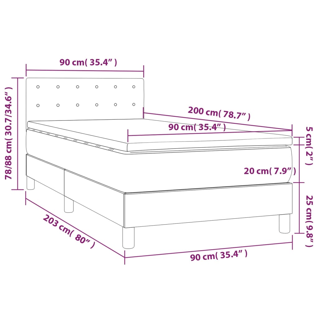 Box spring krevet s madracem svjetlosivi 90x190 cm baršunasti