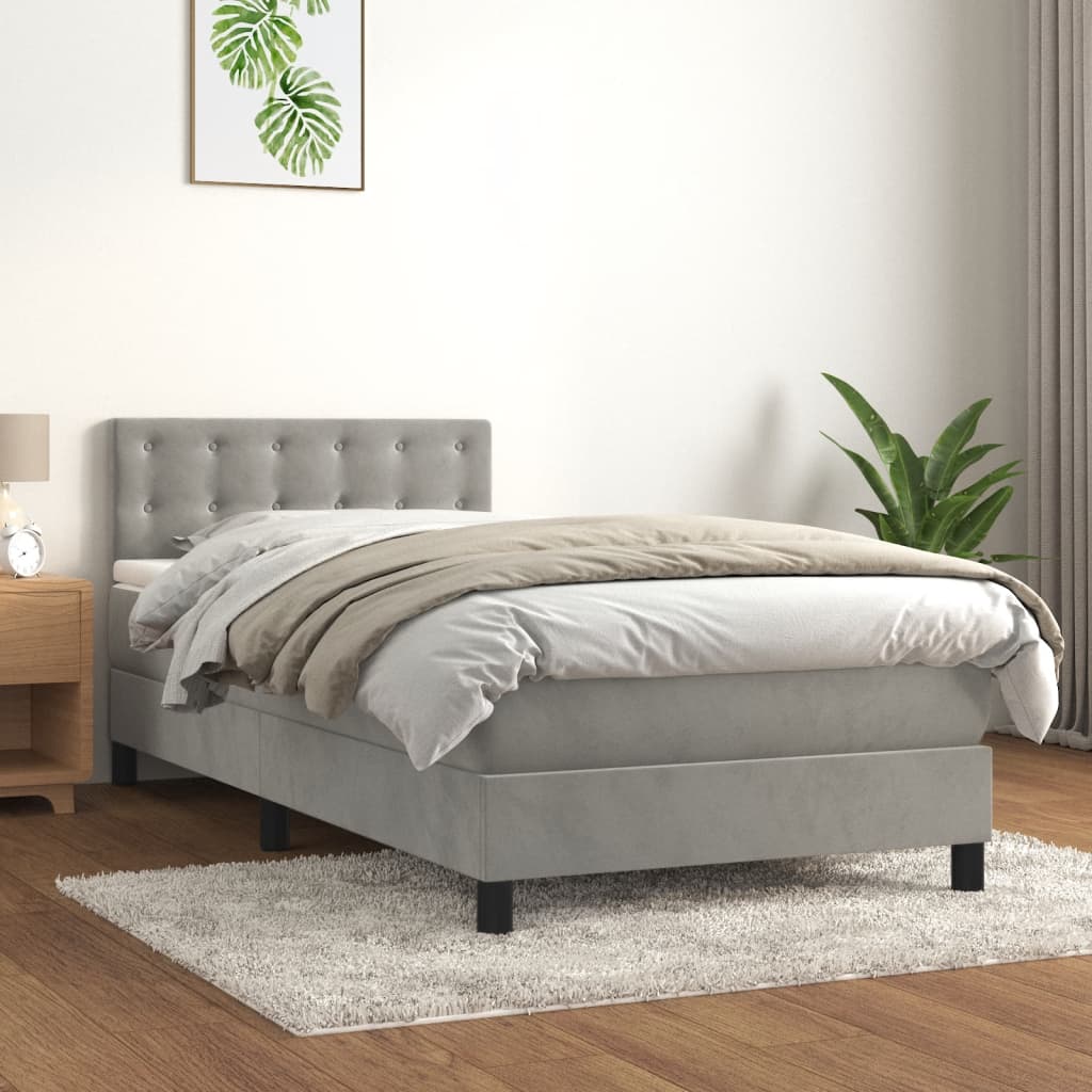 Box spring krevet s madracem svjetlosivi 90x190 cm baršunasti