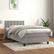 Box spring krevet s madracem svjetlosivi 90x190 cm baršunasti