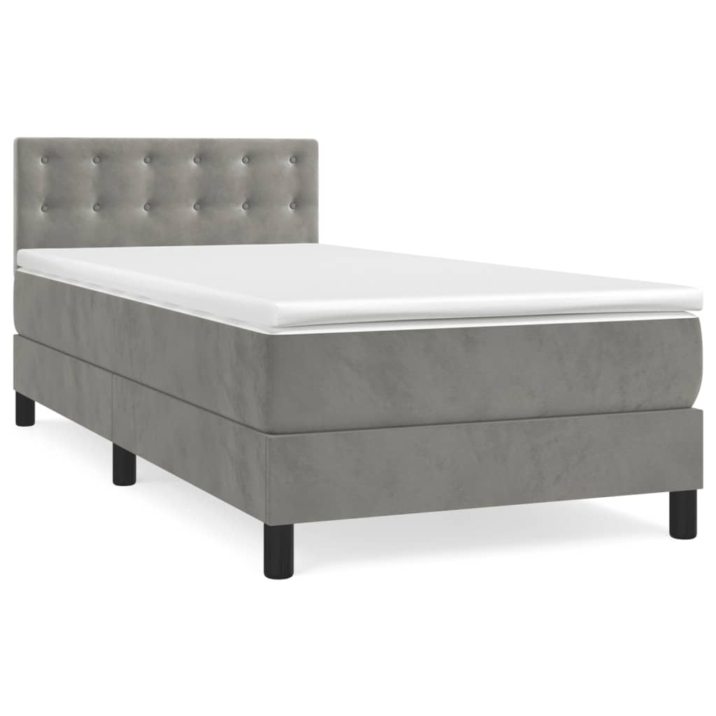 Box spring krevet s madracem svjetlosivi 100x200 cm baršunasti