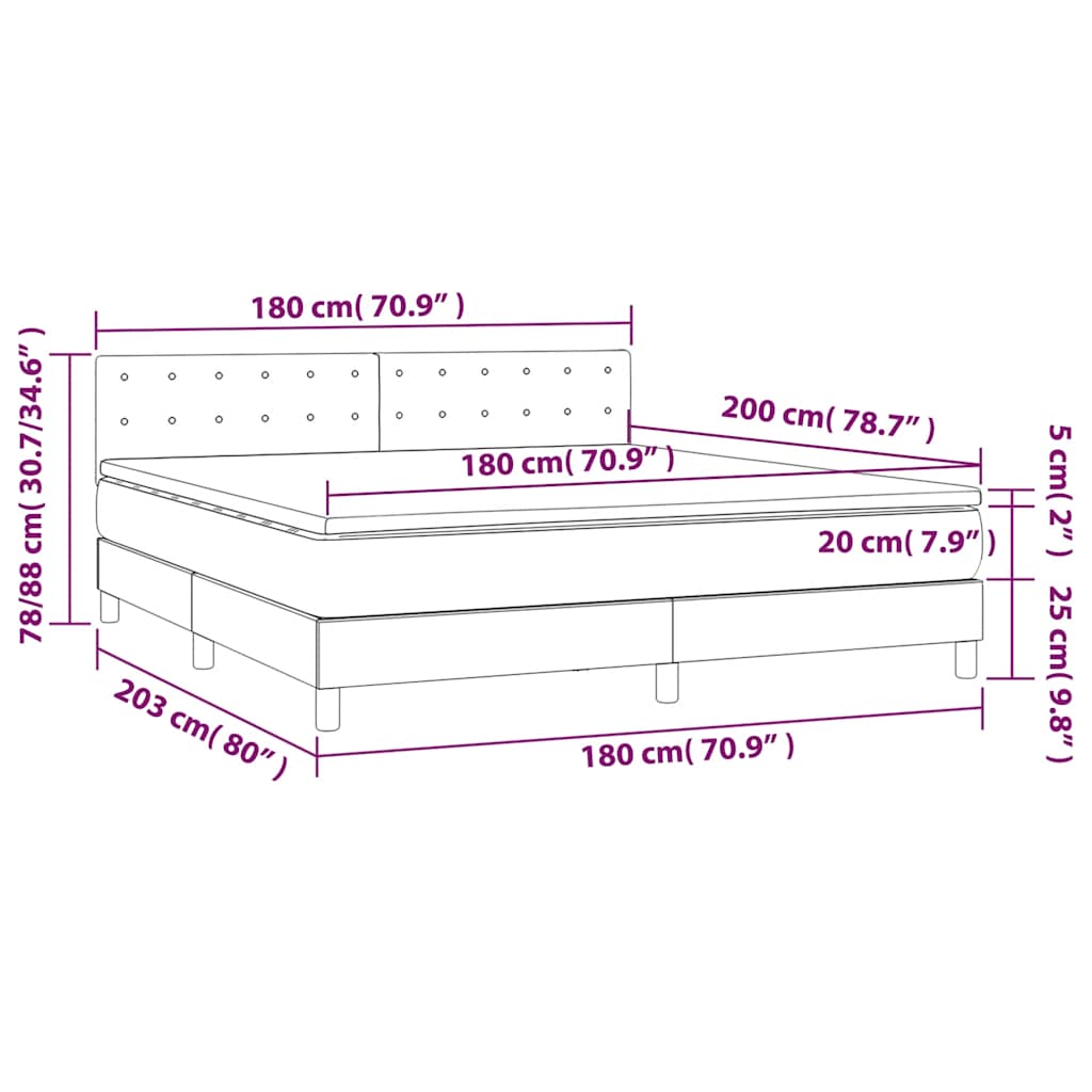 Krevet s oprugama i madracem crni 180x200 cm baršunasti