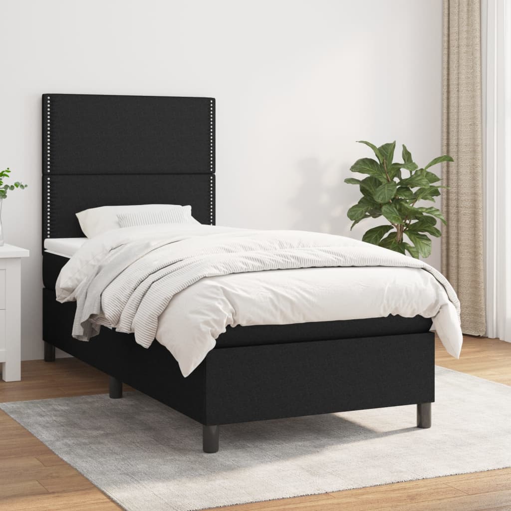 Box spring krevet s madracem crni 90x190 cm od tkanine