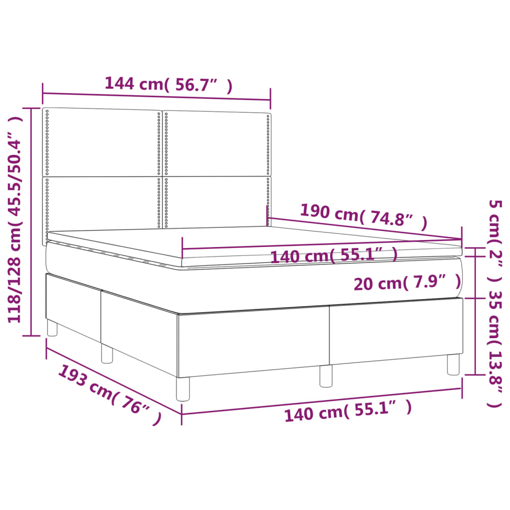 Krevet s oprugama i madracem svjetlosivi 140x190 cm od tkanine