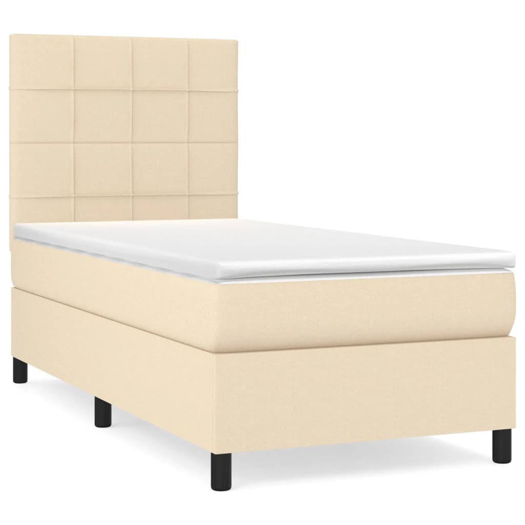 Krevet s oprugama i madracem krem 100 x 200 cm od tkanine