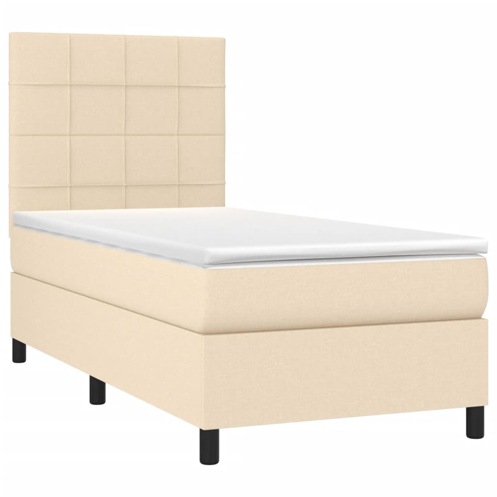Krevet s oprugama i madracem krem 100 x 200 cm od tkanine