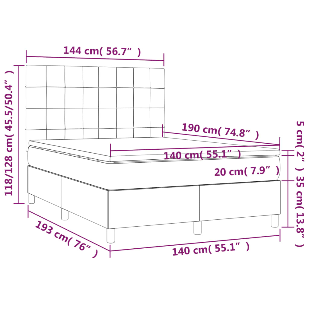 Krevet s oprugama i madracem crni 140 x 190 cm od tkanine