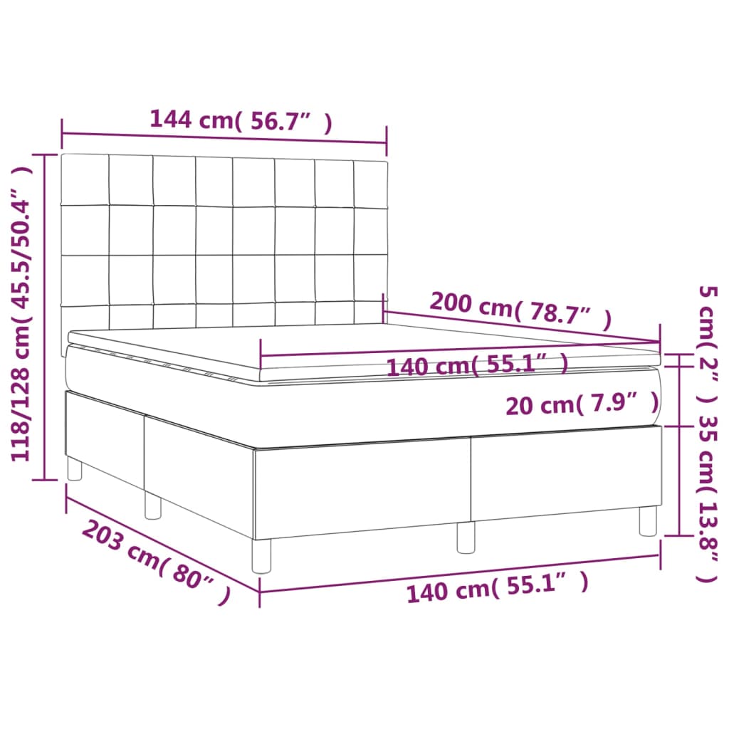 Krevet s oprugama i madracem crni 140x200 cm od tkanine