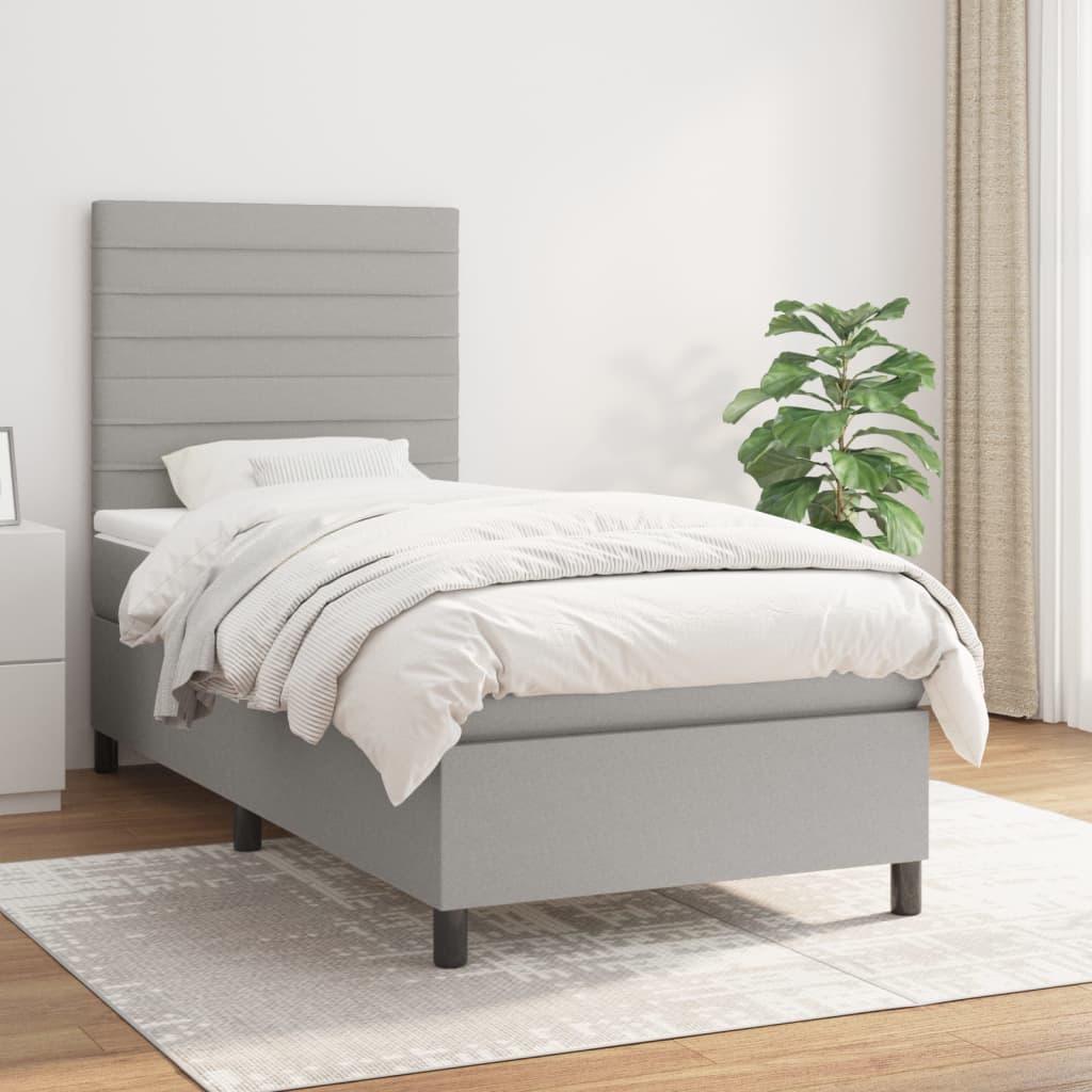 Box spring krevet s madracem svjetlosivi 90x190 cm od tkanine