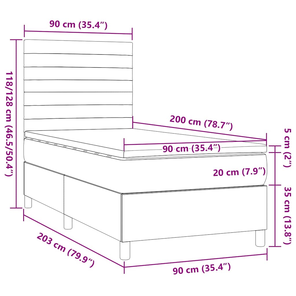 Krevet s oprugama i madracem tamnosmeđi 90 x 200 cm od tkanine