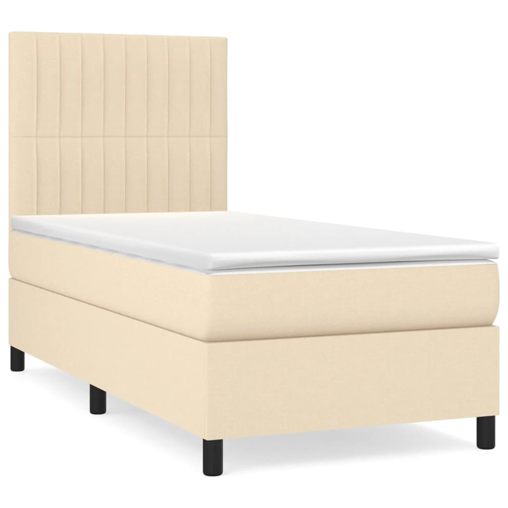 Krevet s oprugama i madracem krem 90 x 190 cm od tkanine