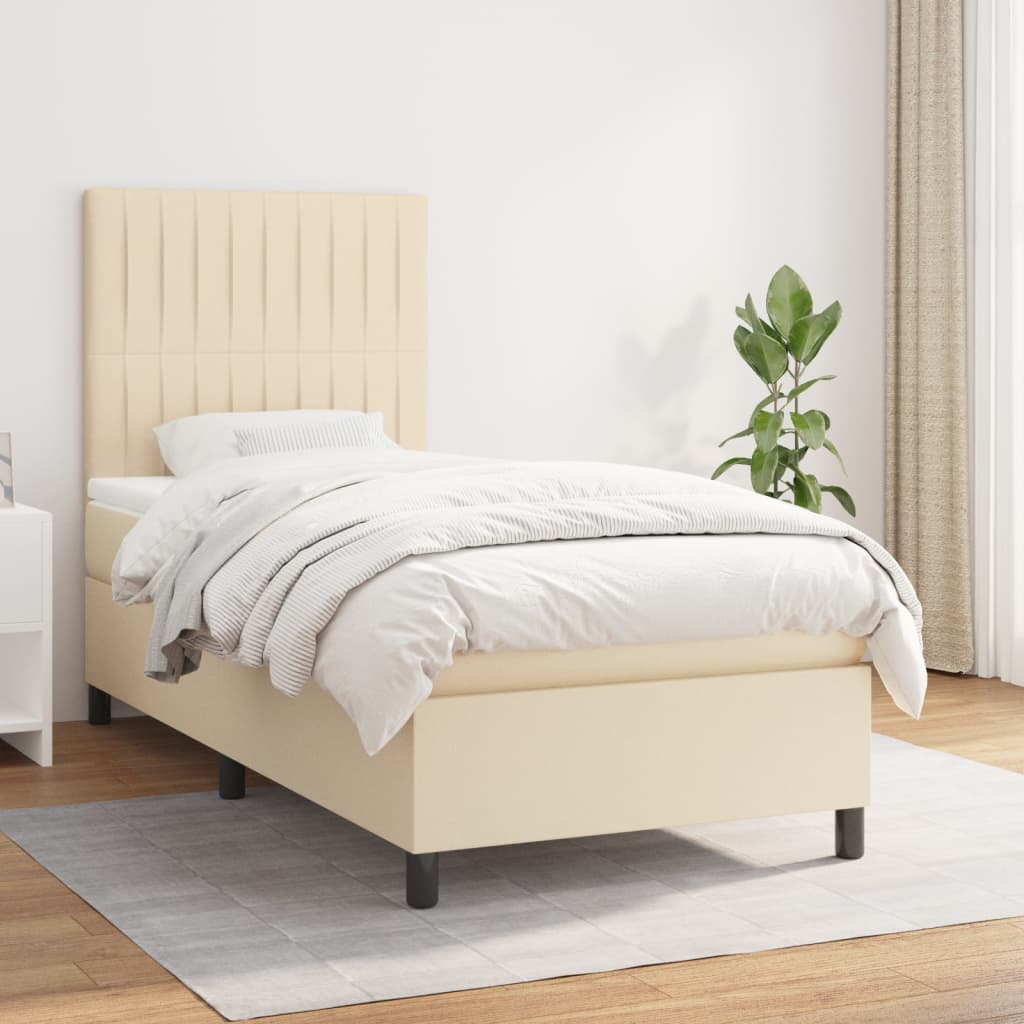 Krevet s oprugama i madracem krem 90 x 190 cm od tkanine