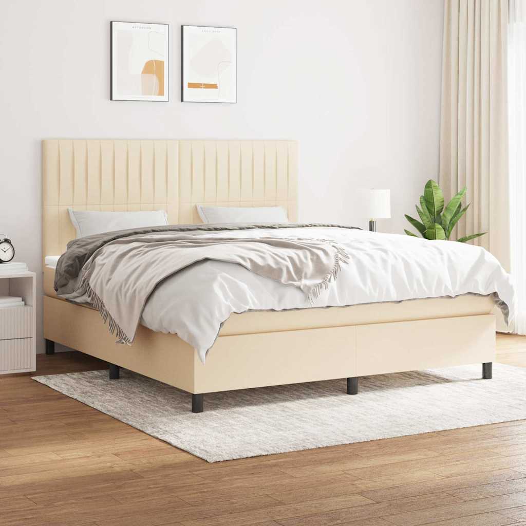 Krevet s oprugama i madracem krem 160x200 cm od tkanine