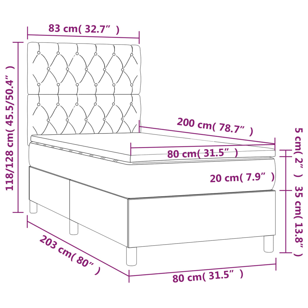 Krevet s oprugama i madracem plavi 80x200 cm od tkanine