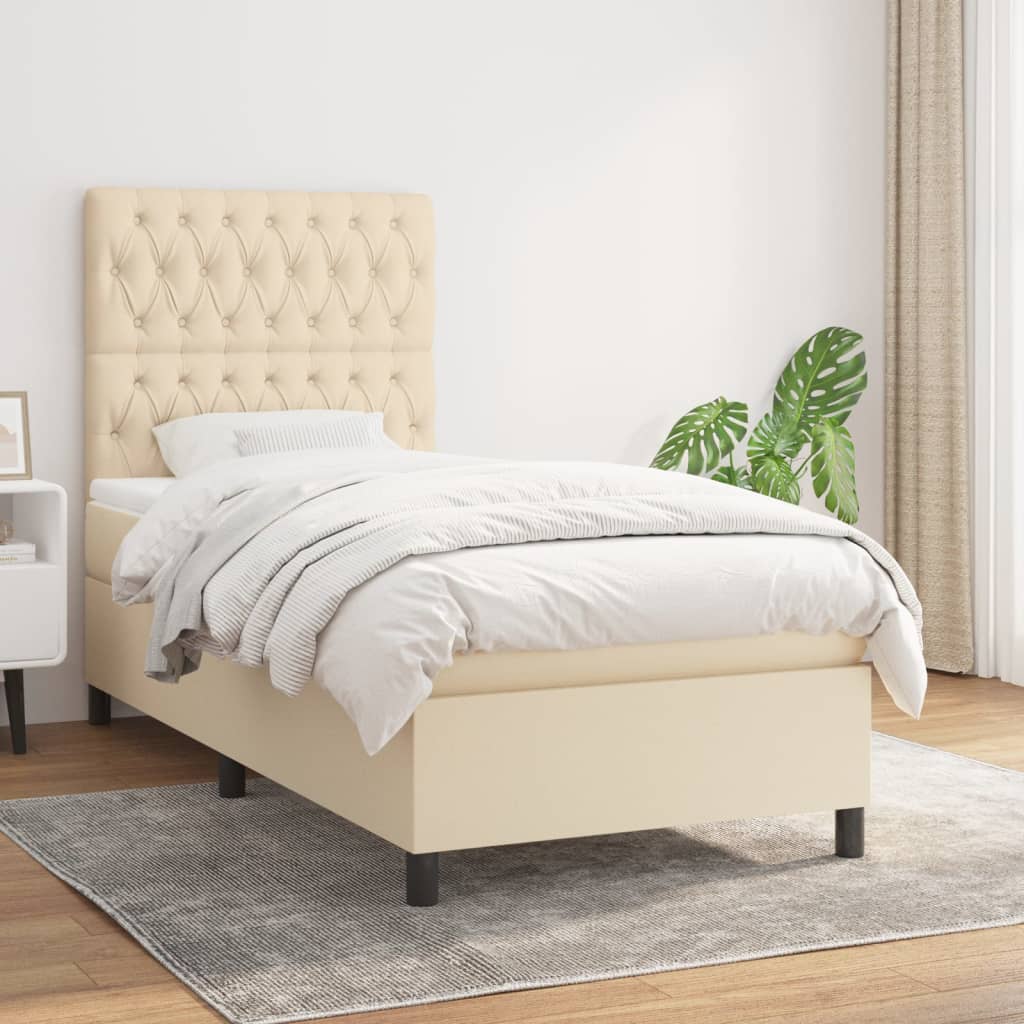 Krevet s oprugama i madracem krem 90 x 190 cm od tkanine