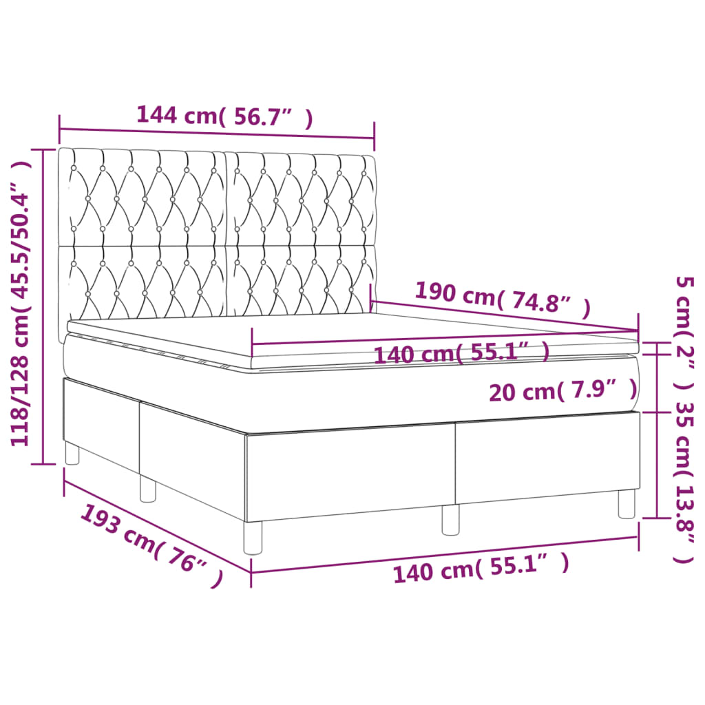 Krevet s oprugama i madracem svjetlosivi 140x190 cm od tkanine