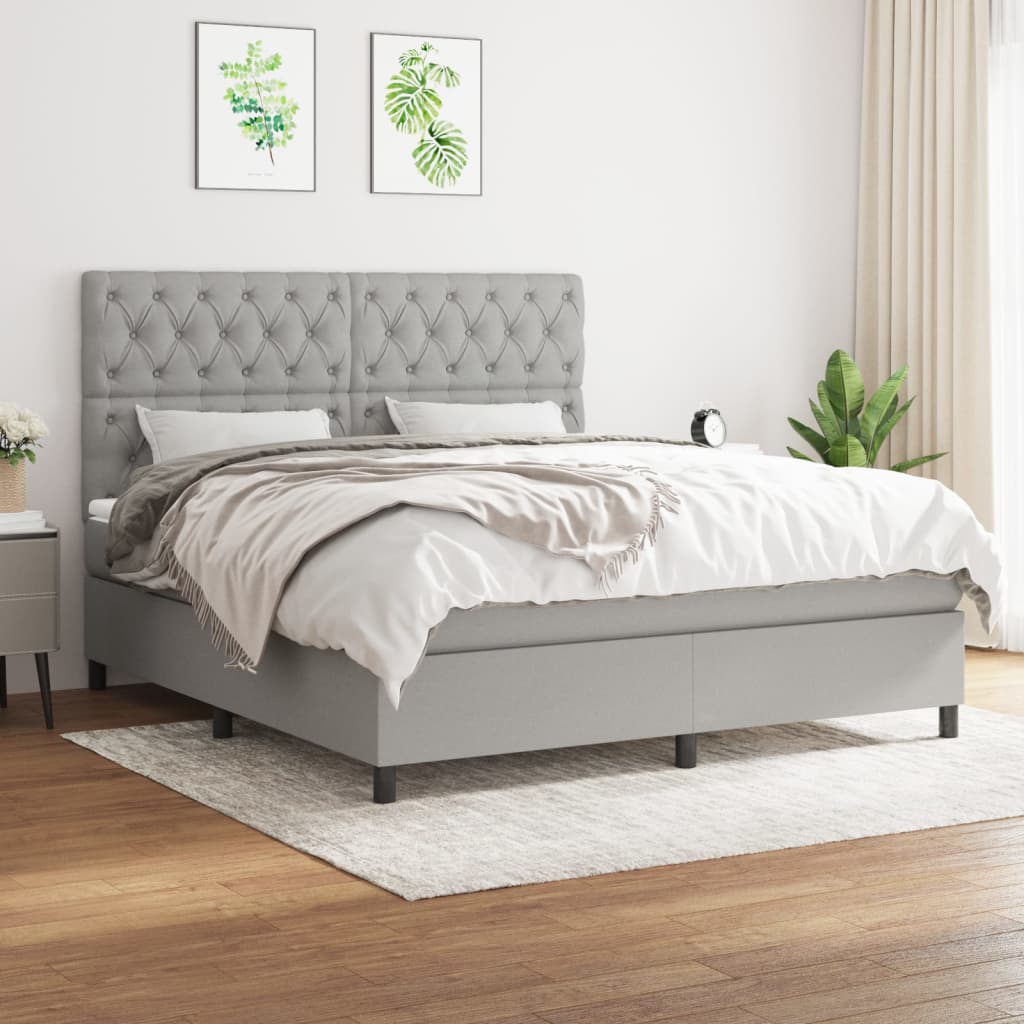 Krevet box spring s madracem svjetlosiva 160x200 cm tkanina