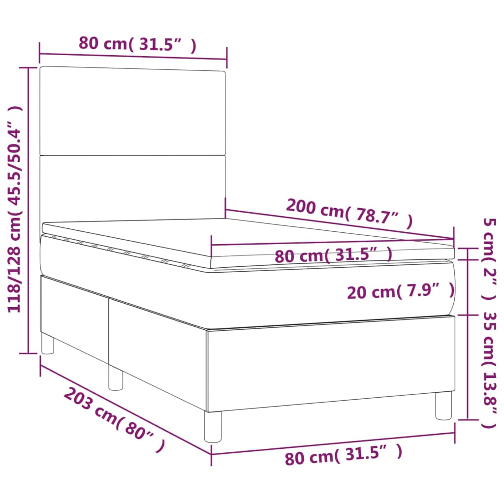 Krevet s oprugama i madracem plavi 80x200 cm od tkanine