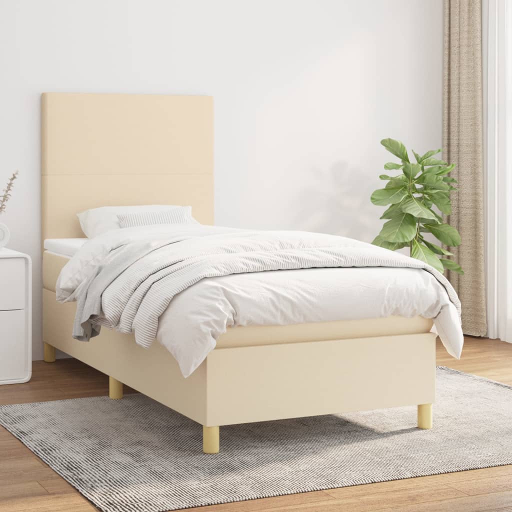 Krevet s oprugama i madracem krem 90 x 190 cm od tkanine