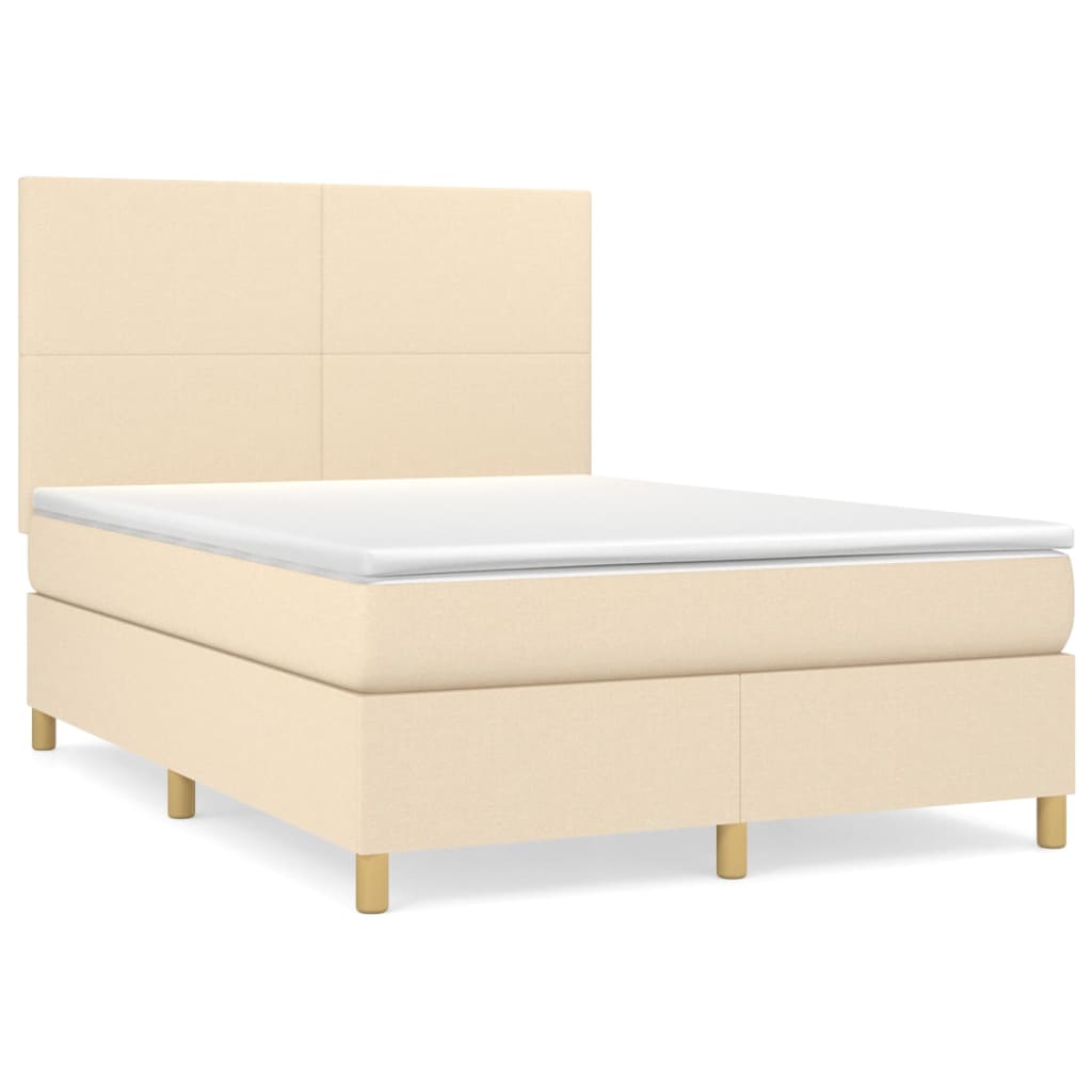 Krevet s oprugama i madracem krem 140 x 190 cm od tkanine