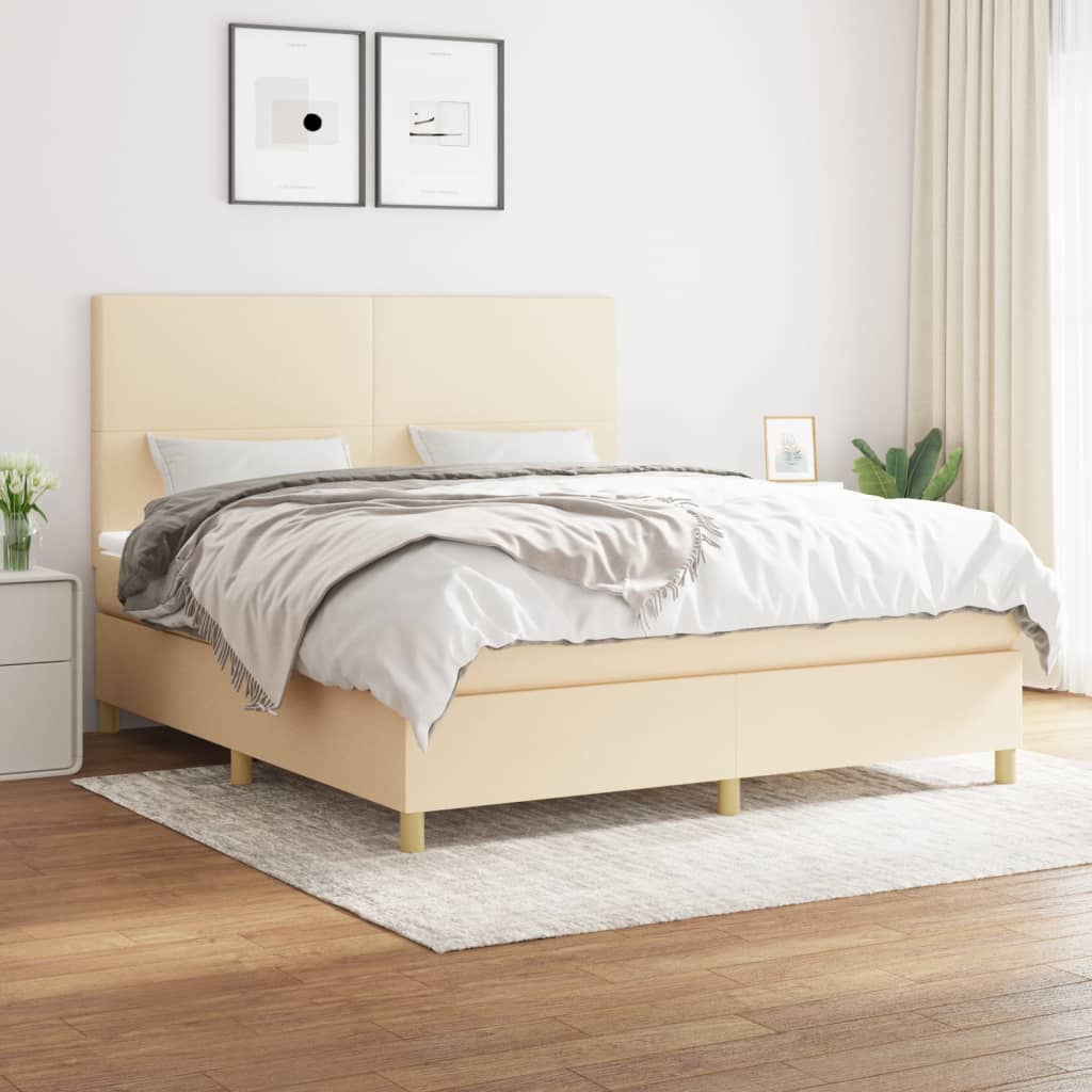 Krevet s oprugama i madracem krem 180x200 cm od tkanine