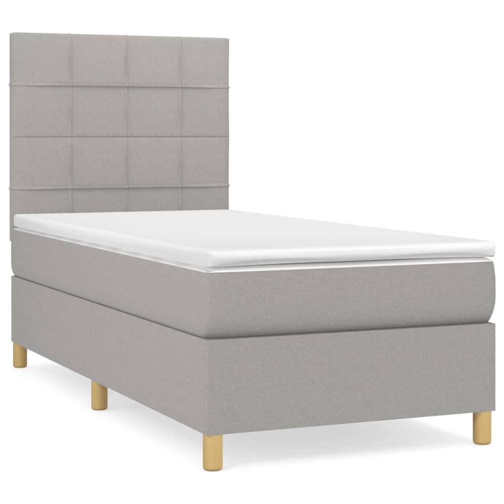 Box spring krevet s madracem svjetlosivi 90x190 cm od tkanine