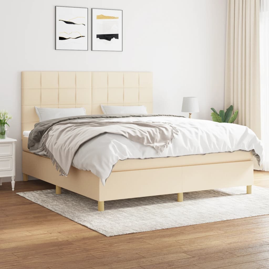 Krevet s oprugama i madracem krem 160x200 cm od tkanine
