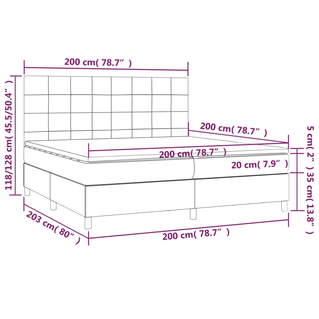 Krevet s oprugama i madracem svjetlosivi 200 x 200cm od tkanine