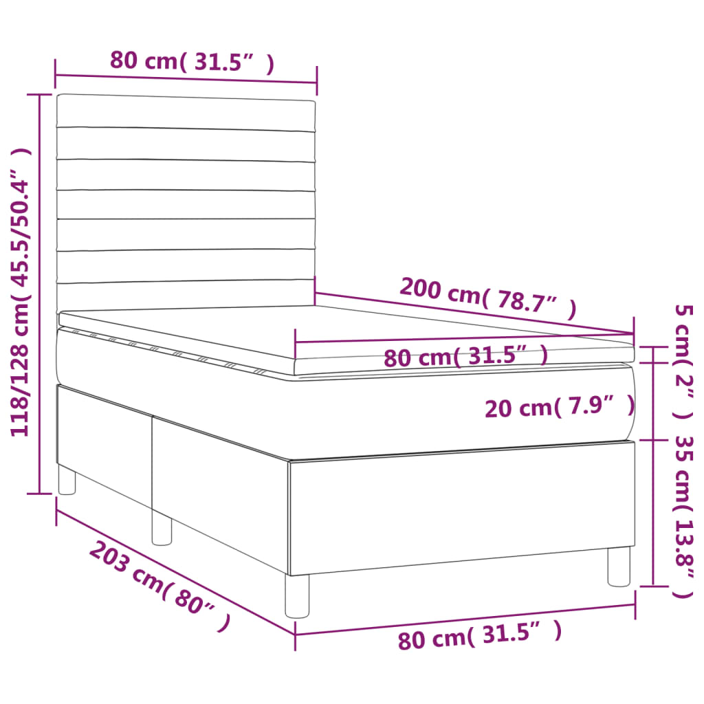 Box spring krevet s madracem crni 80 x 200 cm od tkanine