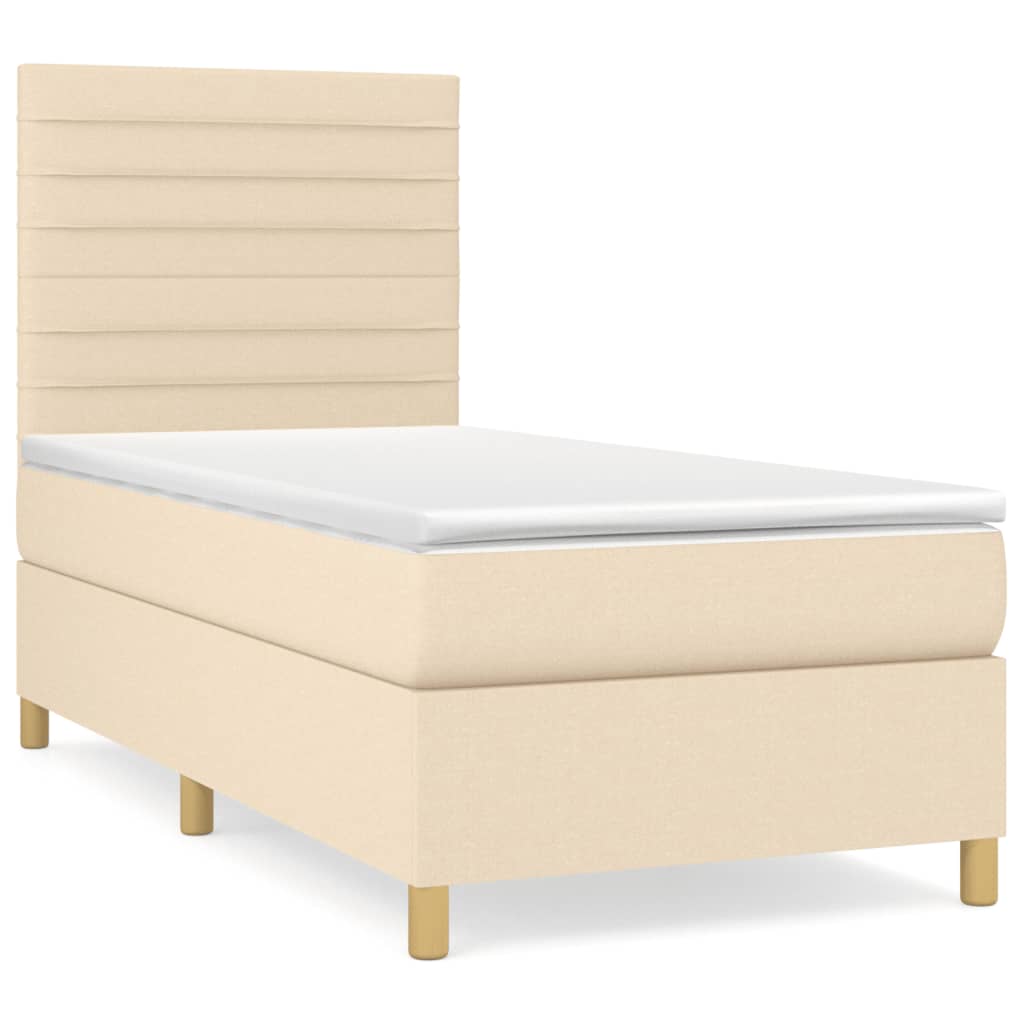 Krevet s oprugama i madracem krem 90 x 190 cm od tkanine