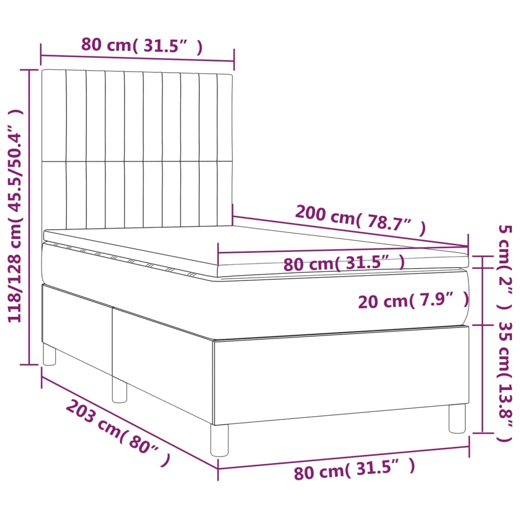 Krevet s oprugama i madracem smeđesivi 80x200 cm od tkanine