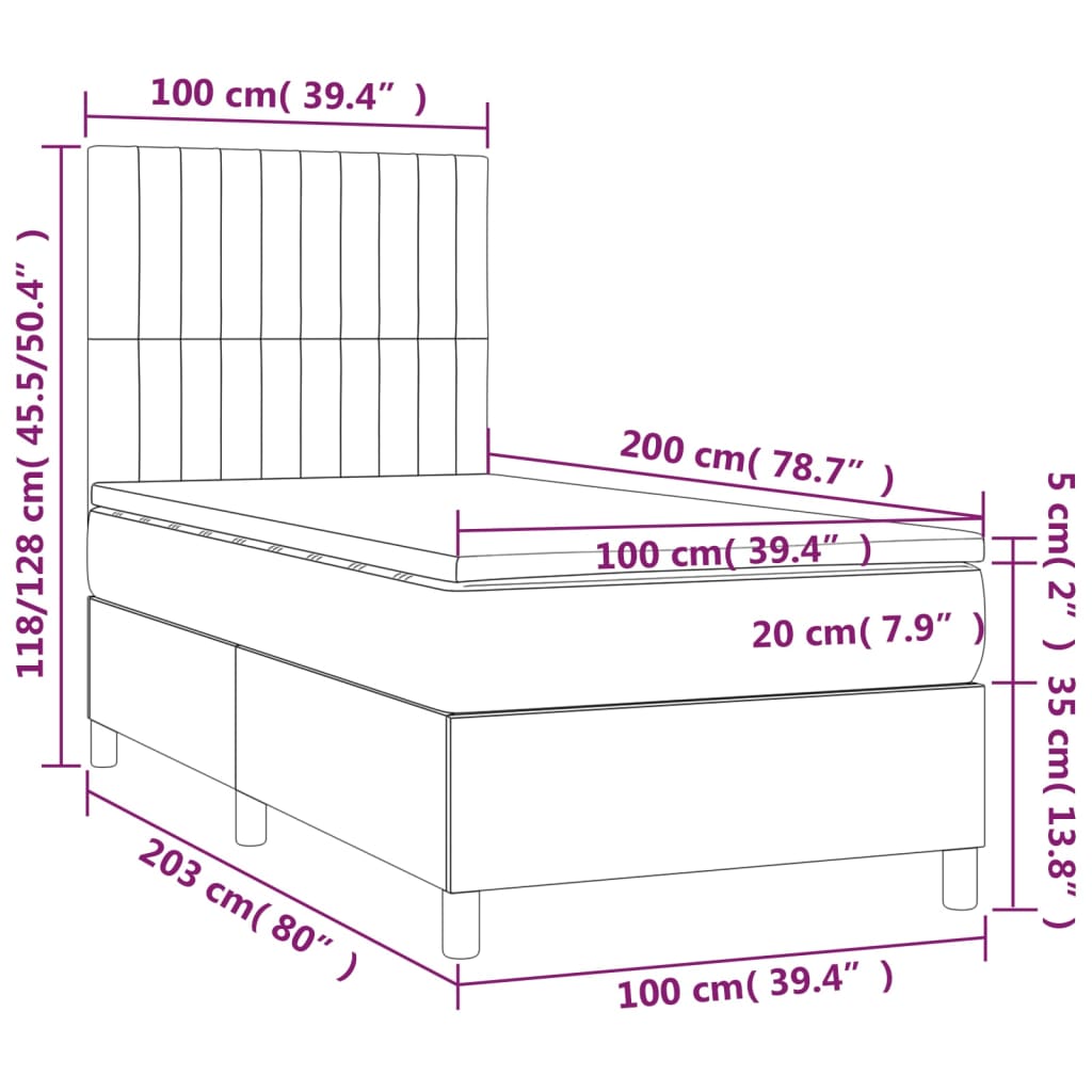 Krevet s oprugama i madracem tamnosivi 100 x 200 cm od tkanine