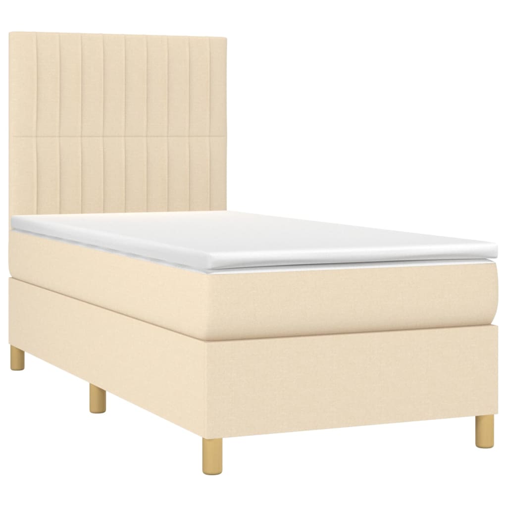 Krevet s oprugama i madracem krem 100 x 200 cm od tkanine