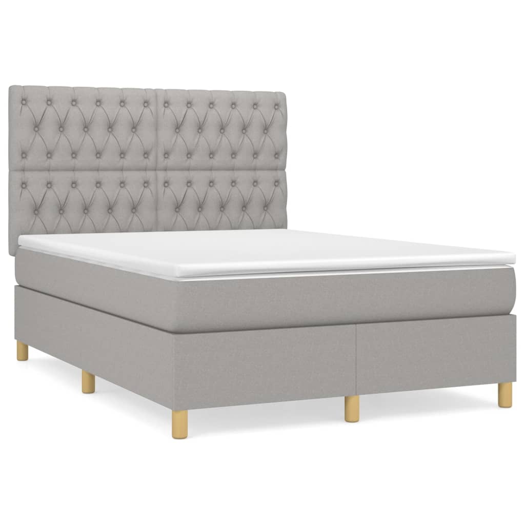 Krevet box spring s madracem svjetlosivi 140x200 cm od tkanine