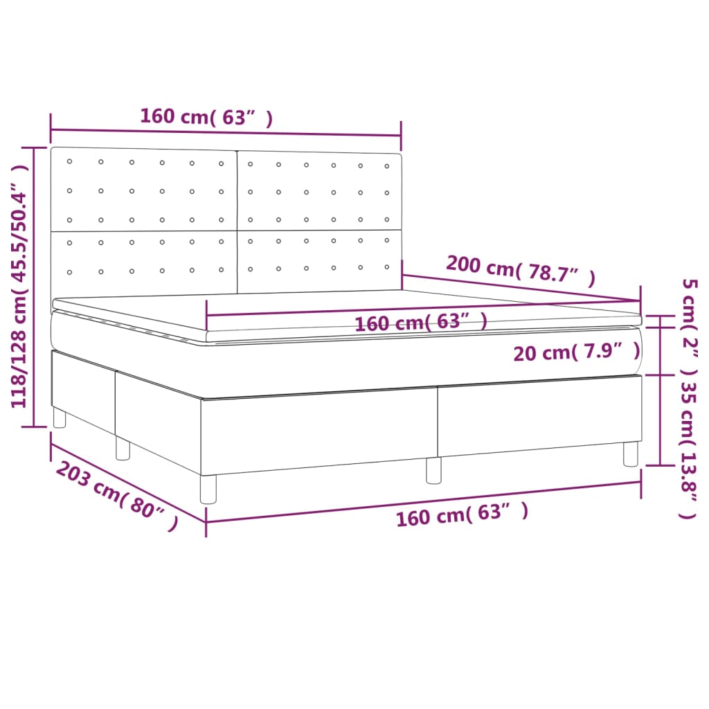 Krevet box spring s madracem svjetlosiva 160x200 cm tkanina