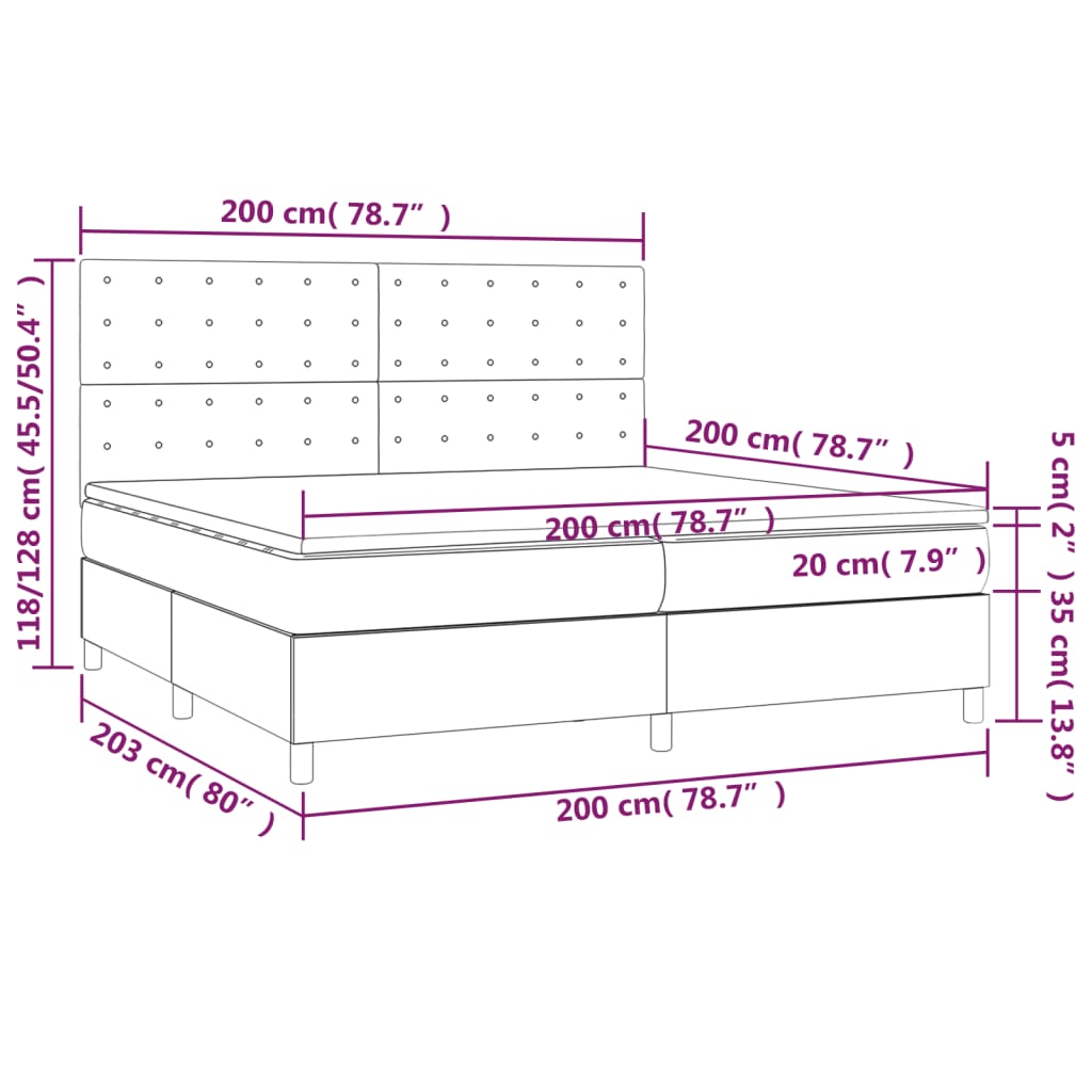 Krevet s oprugama i madracem tamnosivi 200 x 200 cm od tkanine