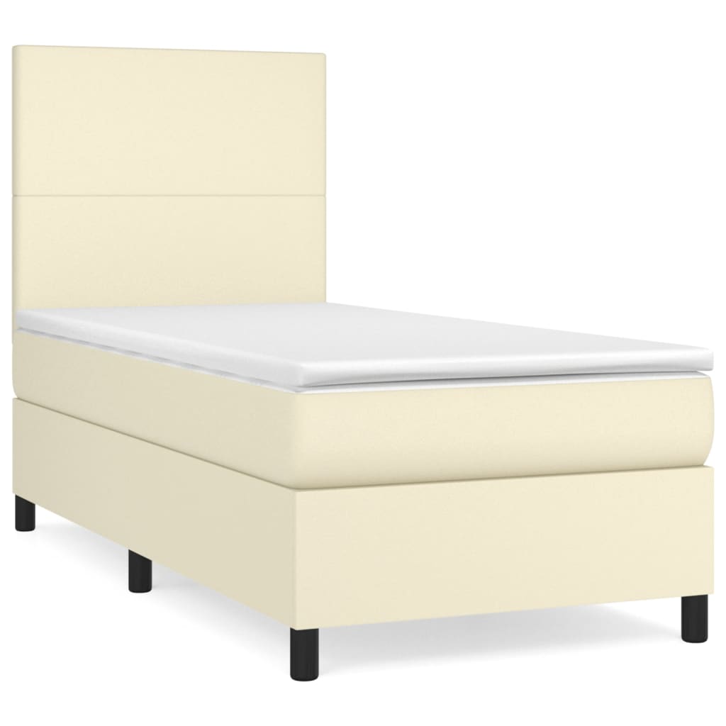 Krevet s oprugama i madracem krem 90 x 200 cm od umjetne kože