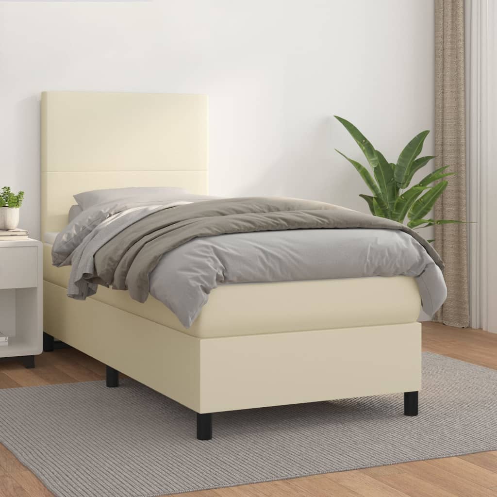 Krevet s oprugama i madracem krem 90 x 200 cm od umjetne kože