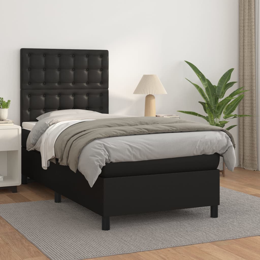 Krevet s oprugama i madracem crni 100x200 cm od umjetne kože