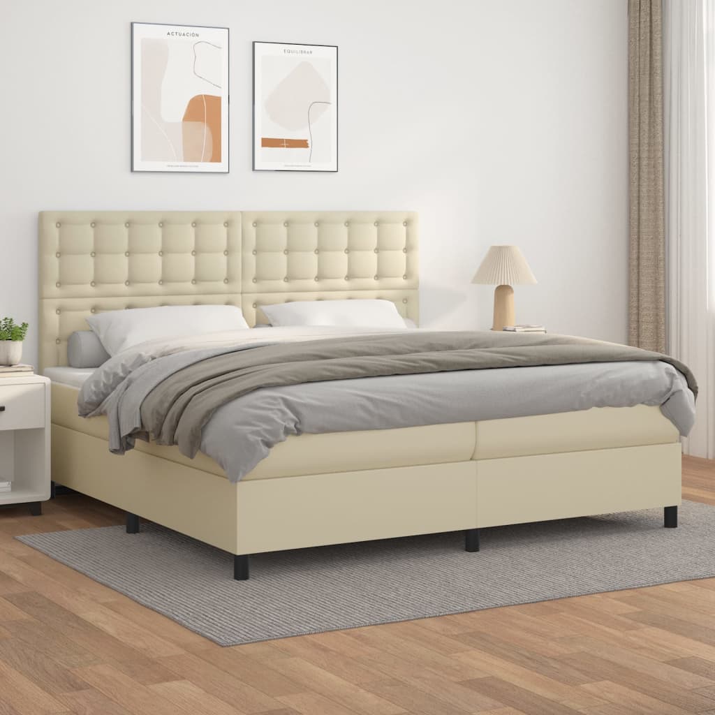 Krevet s oprugama i madracem krem 200x200 cm od umjetne kože